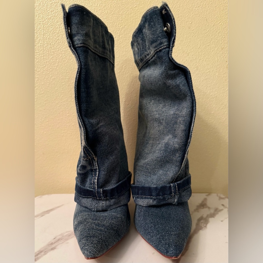 Azalea Wang Reeves Denim Boot Stilettos, Size 7, EUC - Picture 5 of 13